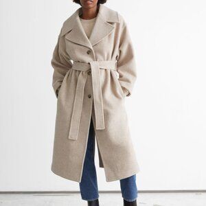 & Other Stories Oversized Belted Wool Coat in Beige